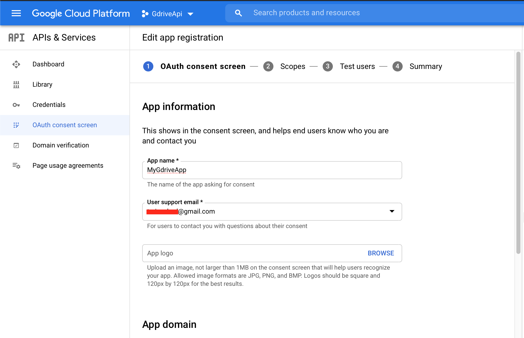 Configure consent screen: Provide application information.