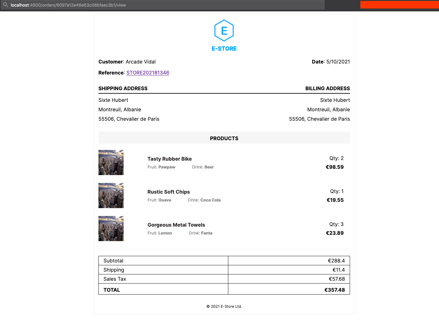 Preview the invoice template in the browser.