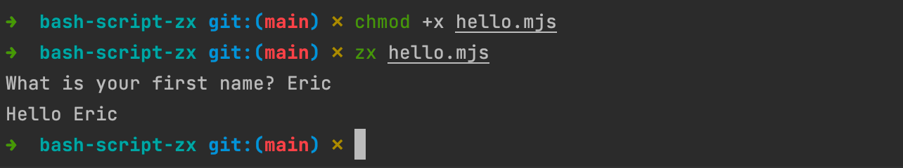 A hello script with Zx