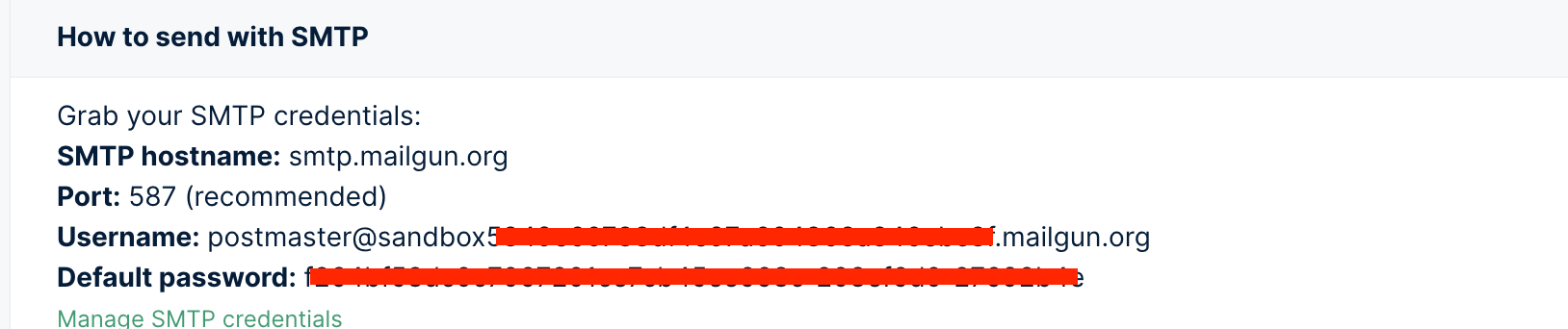 SMTP credentials in the Mailgun dashboard