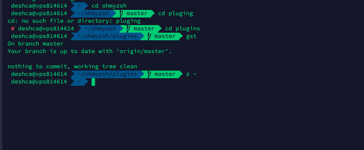 git and z plugins in action.