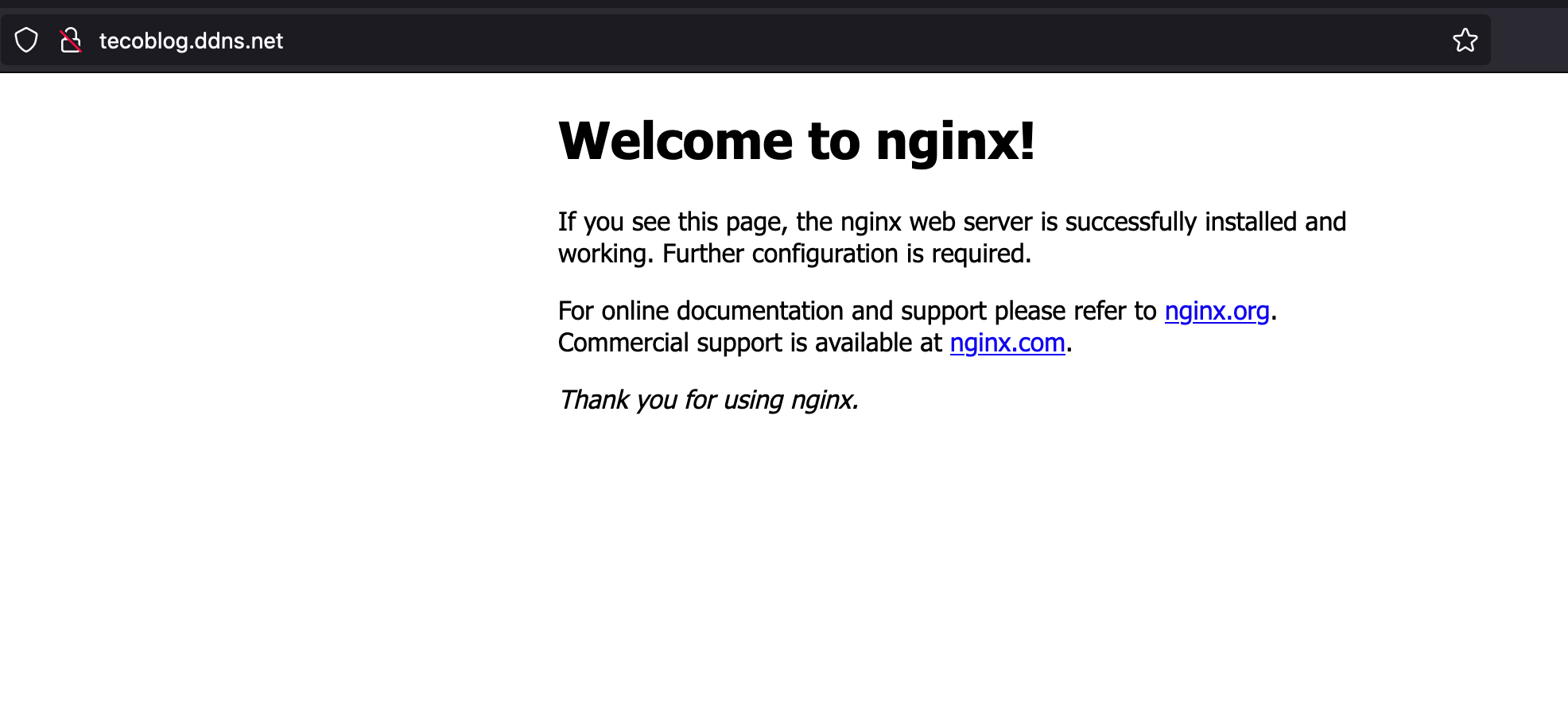 Nginx welcome page from the subdomain.