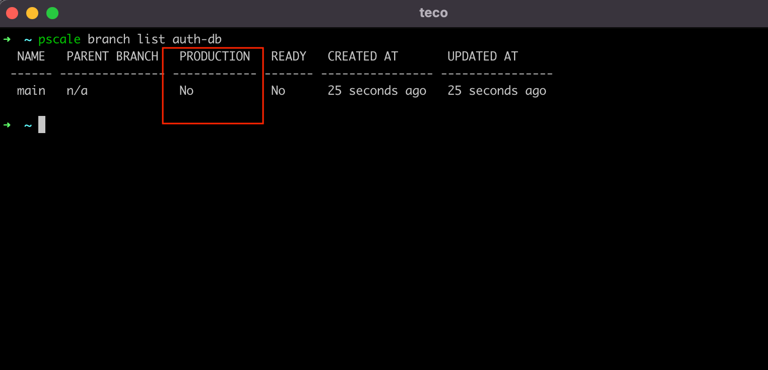 Display the database branches list with the PlanetScale CLI.