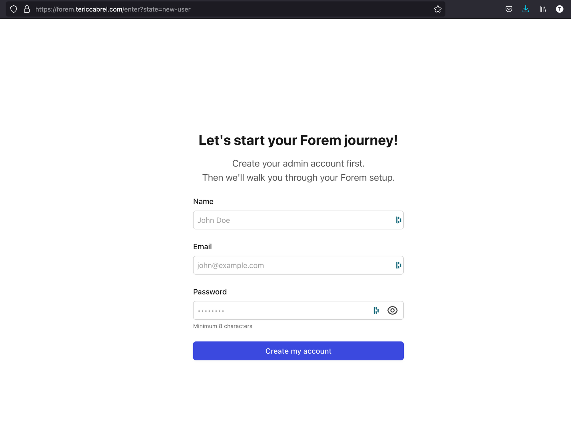 Create the first forem admin user.