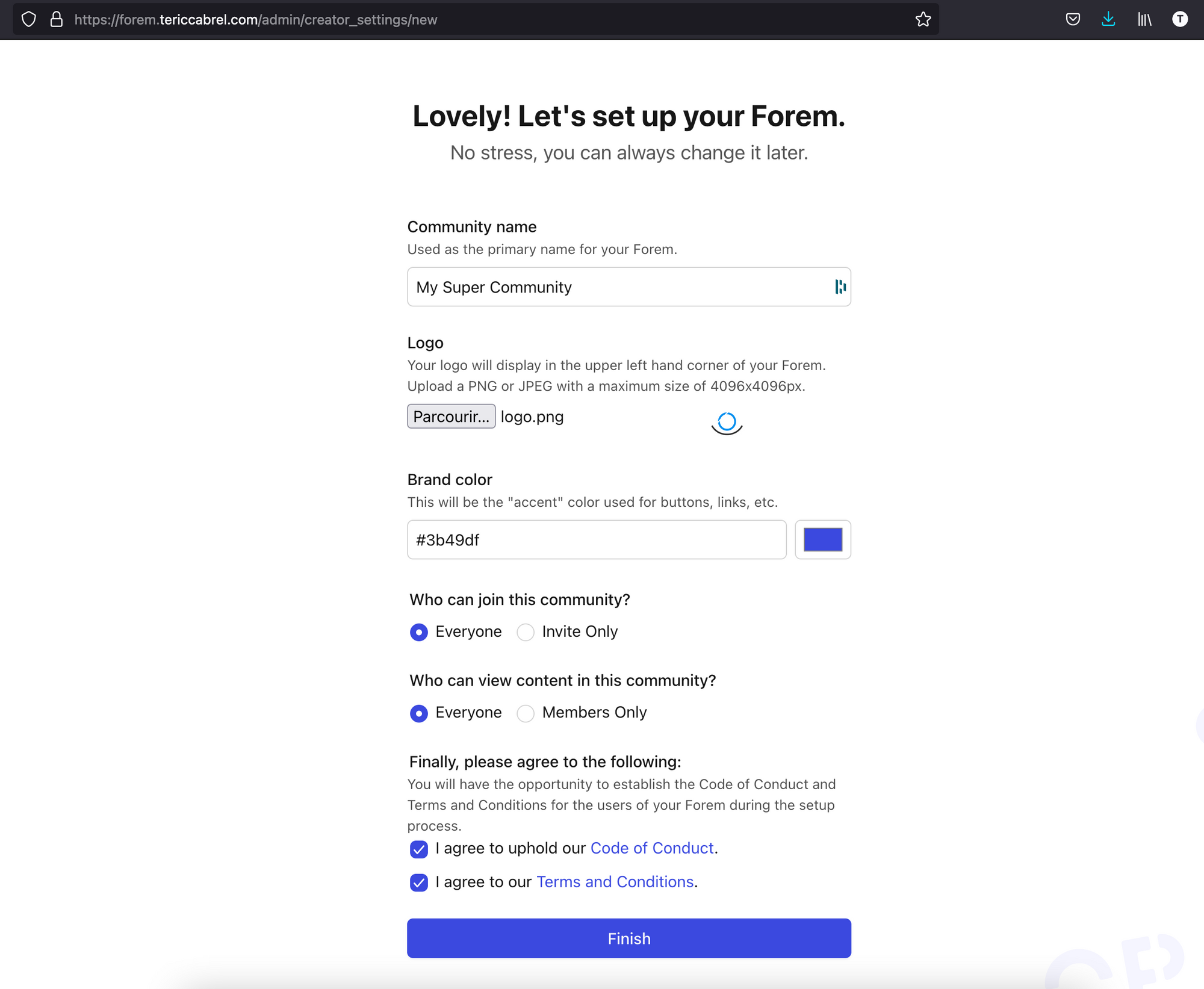 Configure the Forem settings