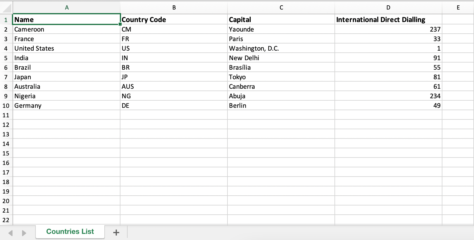 The Excel file generated with a custom style.