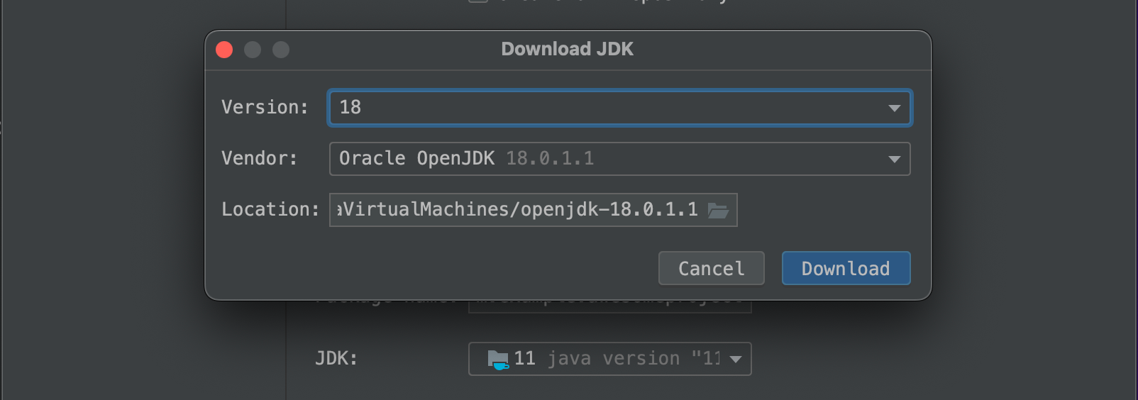 Select the JDK version to install