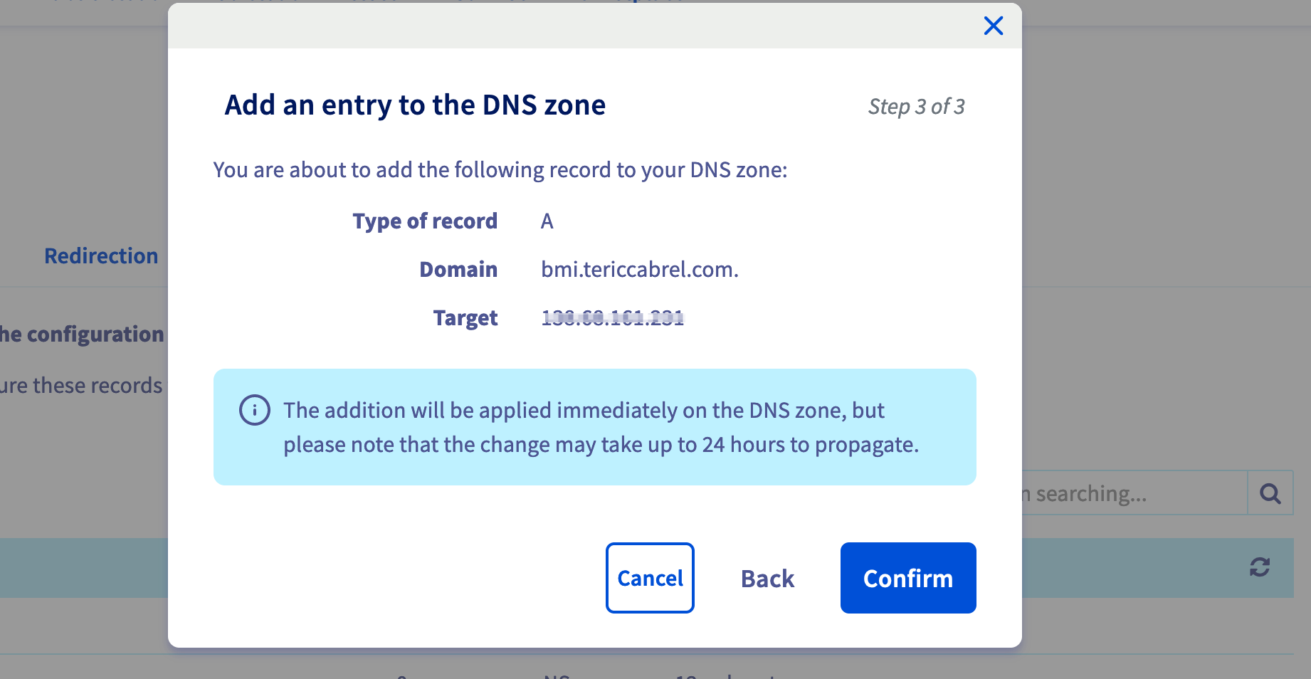 Create the DNS record for the subdomain