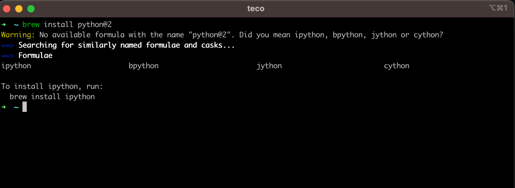 Installation error of Python 2 using Homebrew.