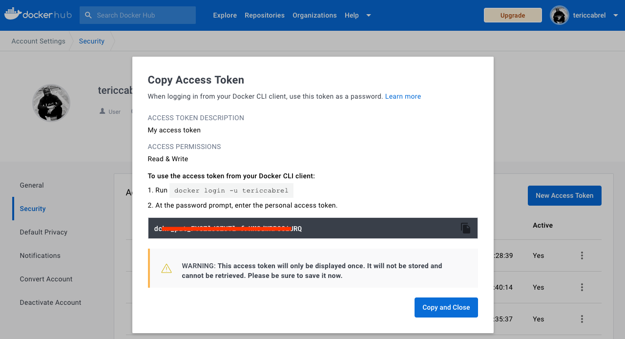 Copy the access token generated.