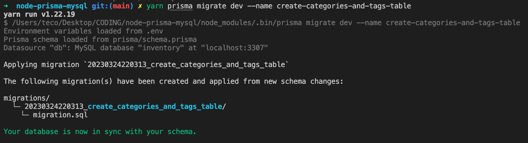 Run the migration to create tables in the database.