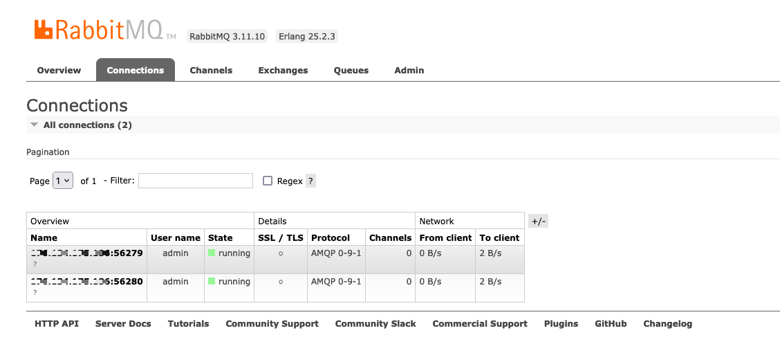 View applications connected to the RabbitMQ server.