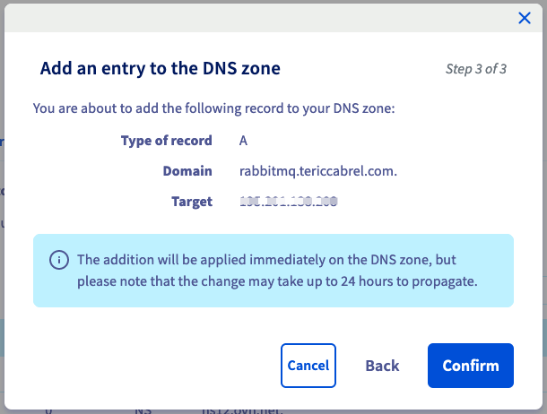 Create a DNS record for the RabbitMQ server
