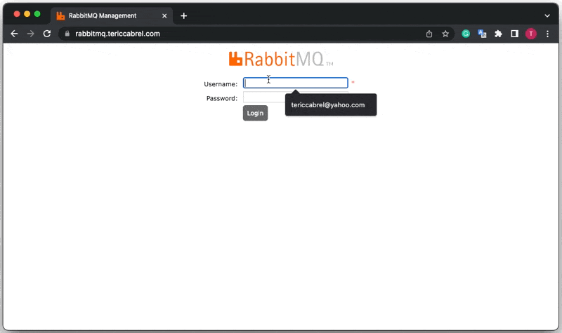 Access RabbitMQ administration UI through the sub domain.