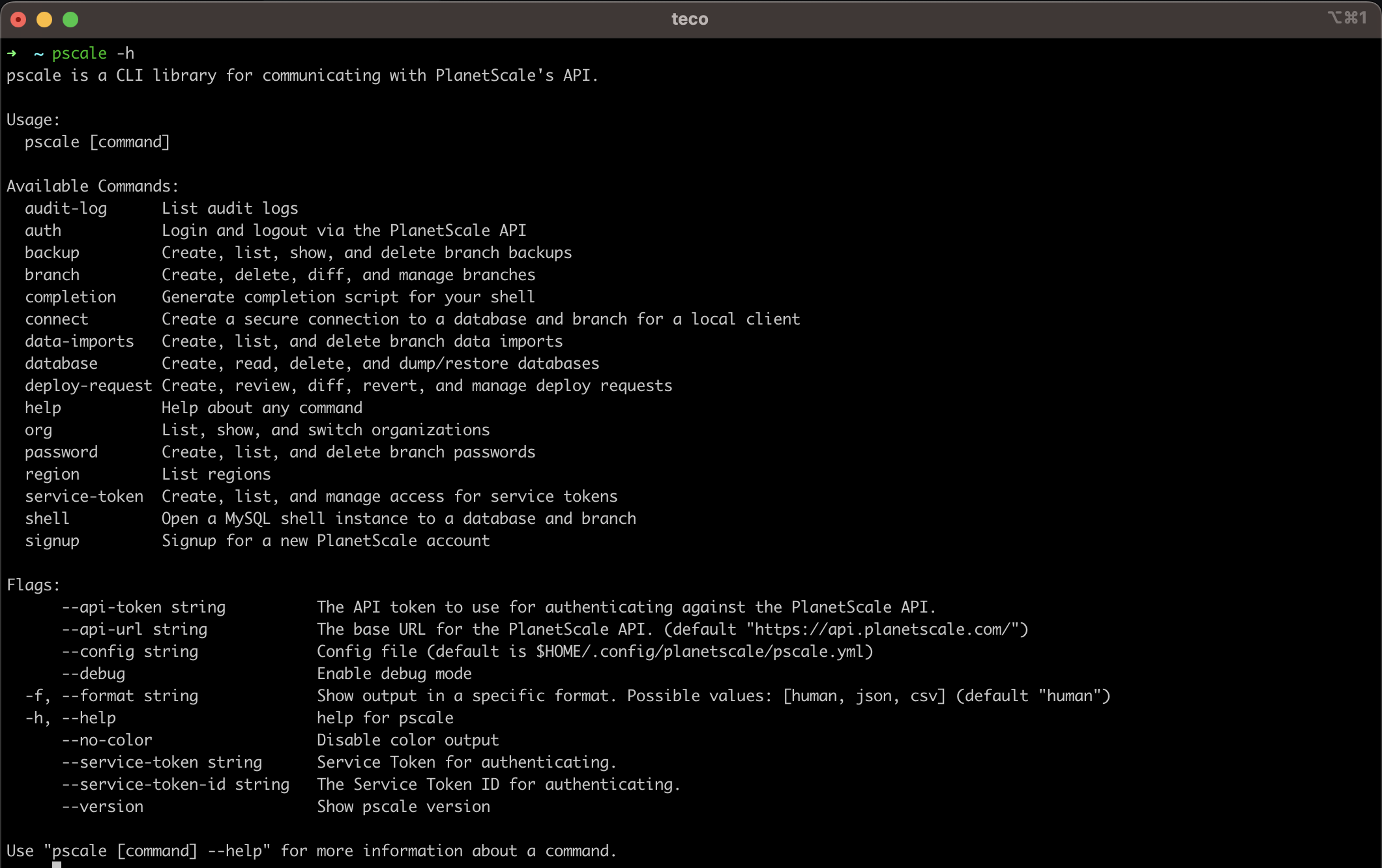 View available commands to use with the PlanetScale CLI.