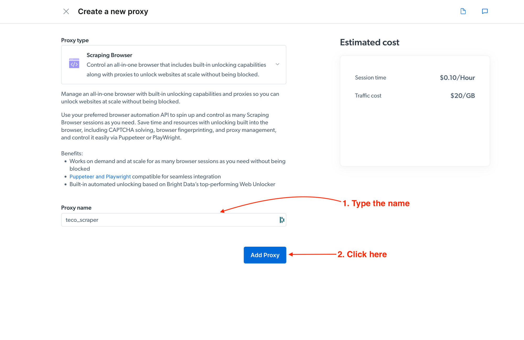 Add a new Scraping Browser proxy.