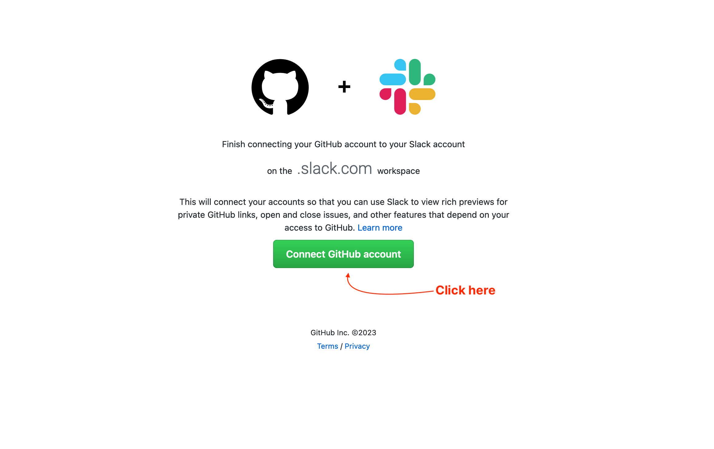 Connect a GitHub account to Slack.