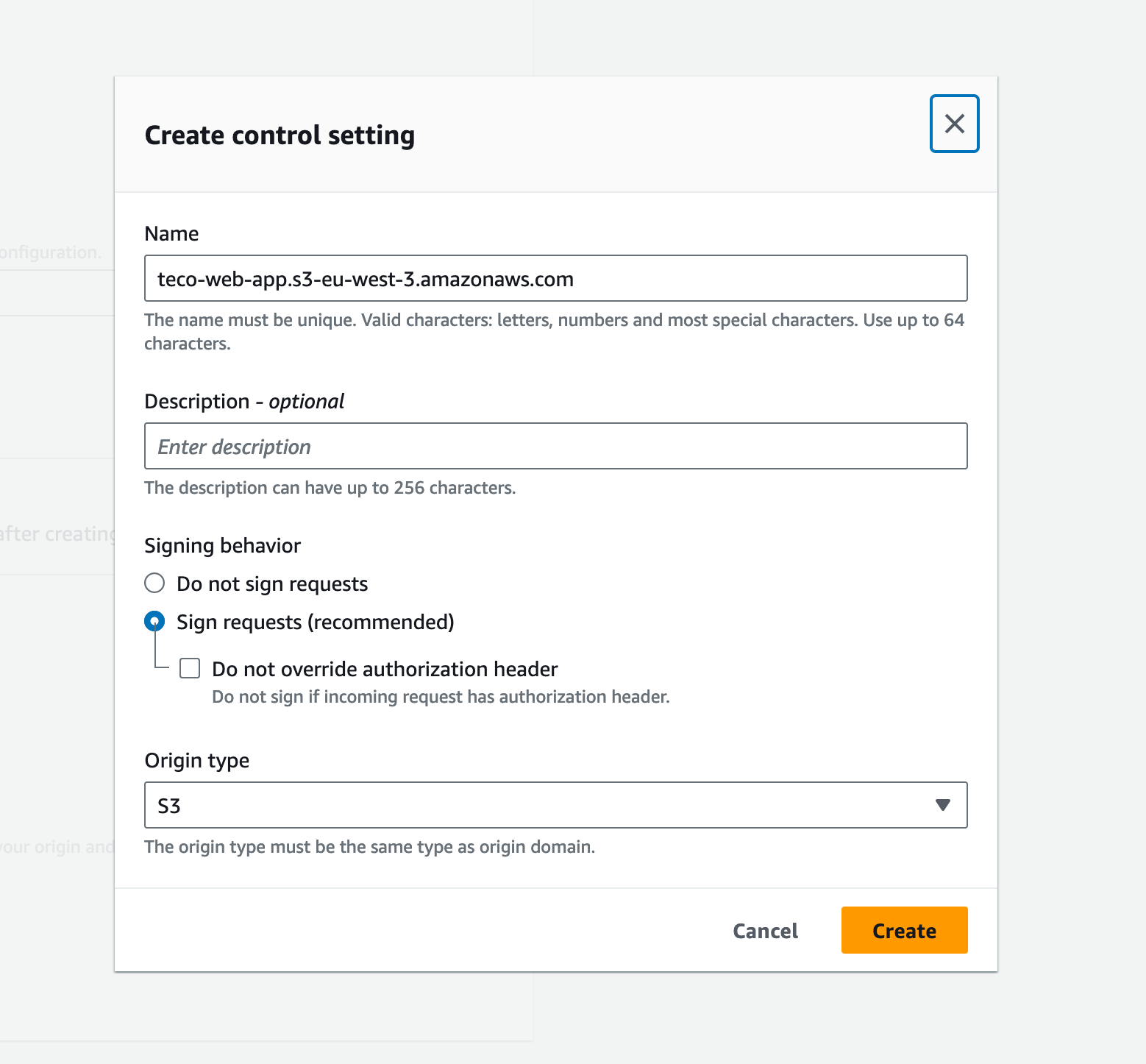 Create a new access control setting.