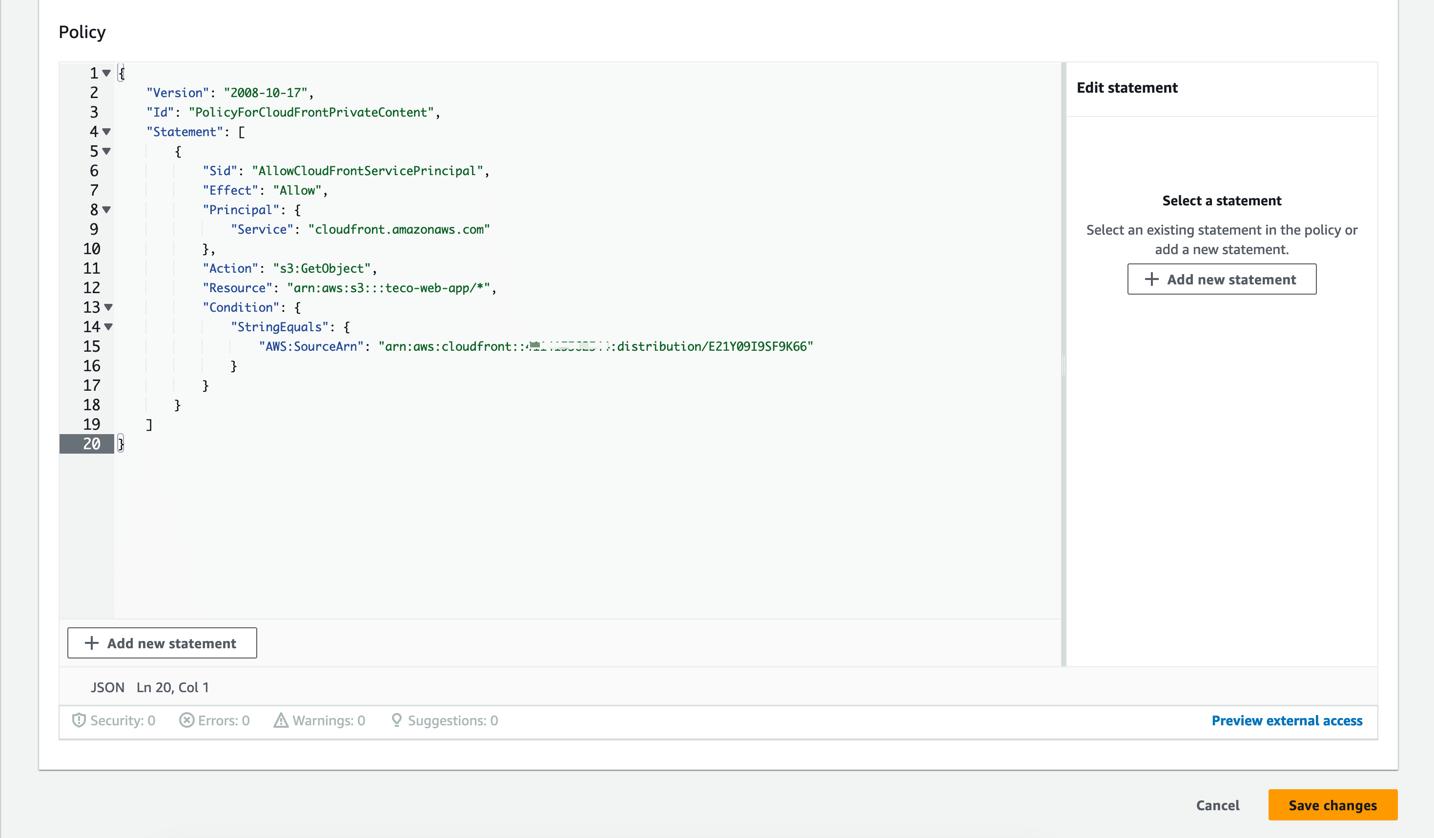 Define the policy allowing CloudFront distribution to access the S3 bucket files.