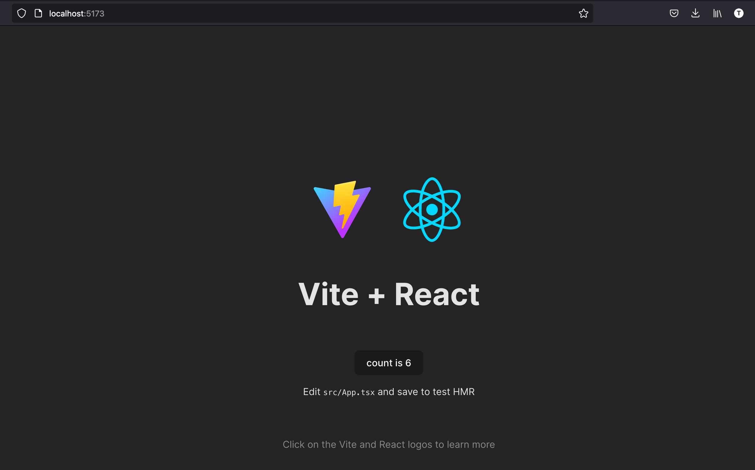 The React application running locally.