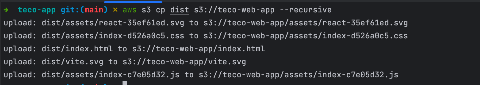 Copy files from the local computer to the S3 bucket.