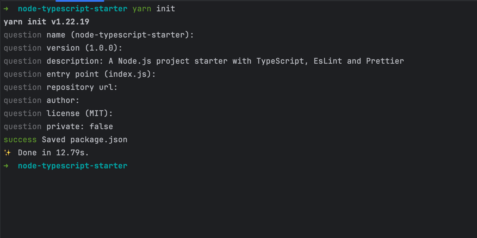 1 node ts starter project init