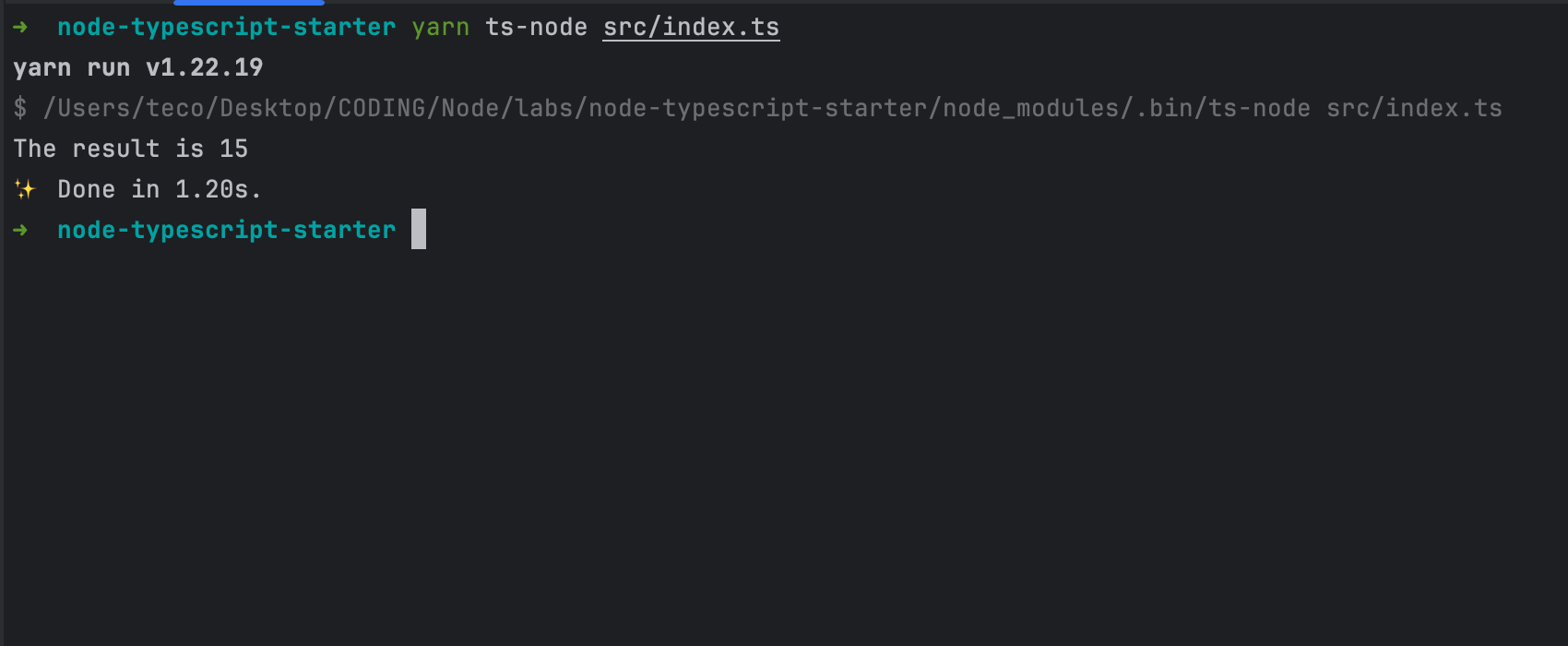 Run a TypeScript file with TS Node.