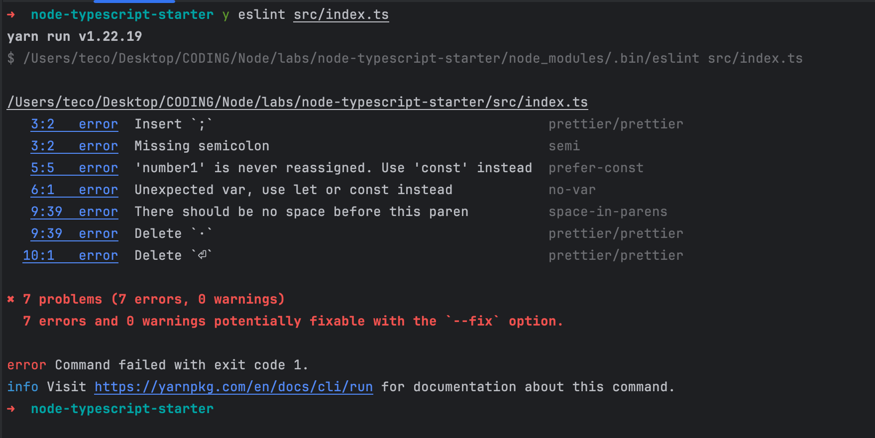 4 node ts starter eslint check