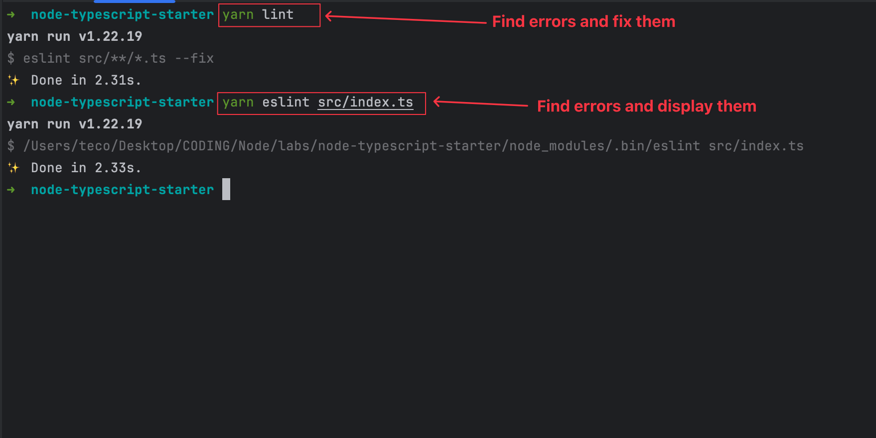 Check ESLint errors in files and fix them.