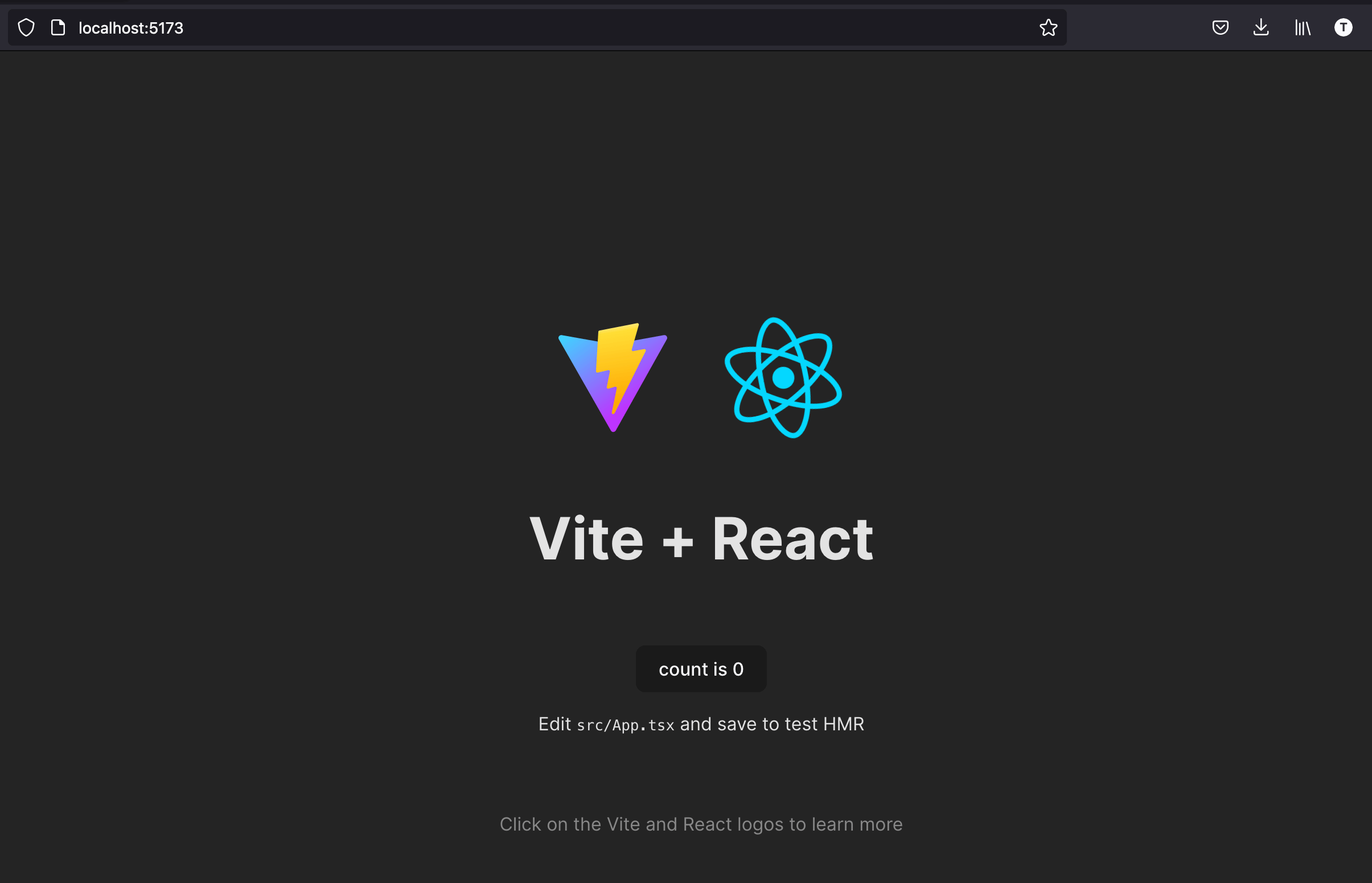 The React application is running locally.