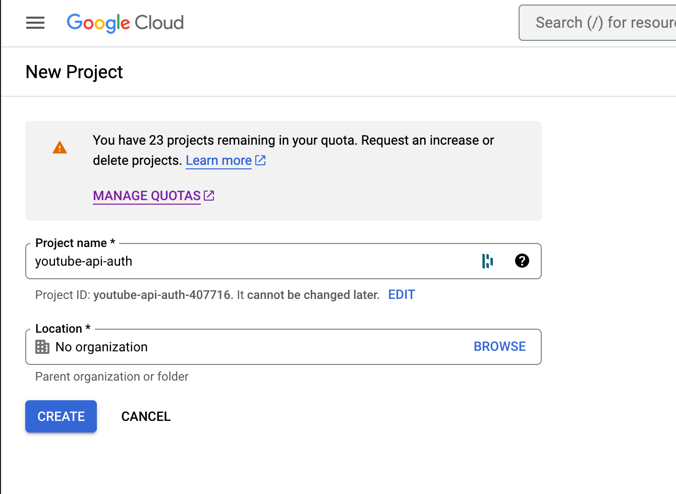 Create a new project in the Google Cloud Console.