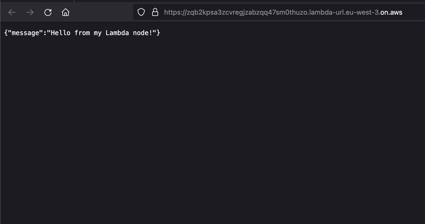 Calling the Lambda Function URL in the browser.