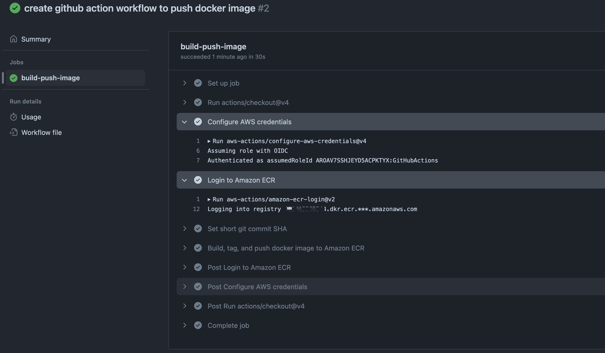 Publish a Docker image to Amazon ECR from a GitHub Actions