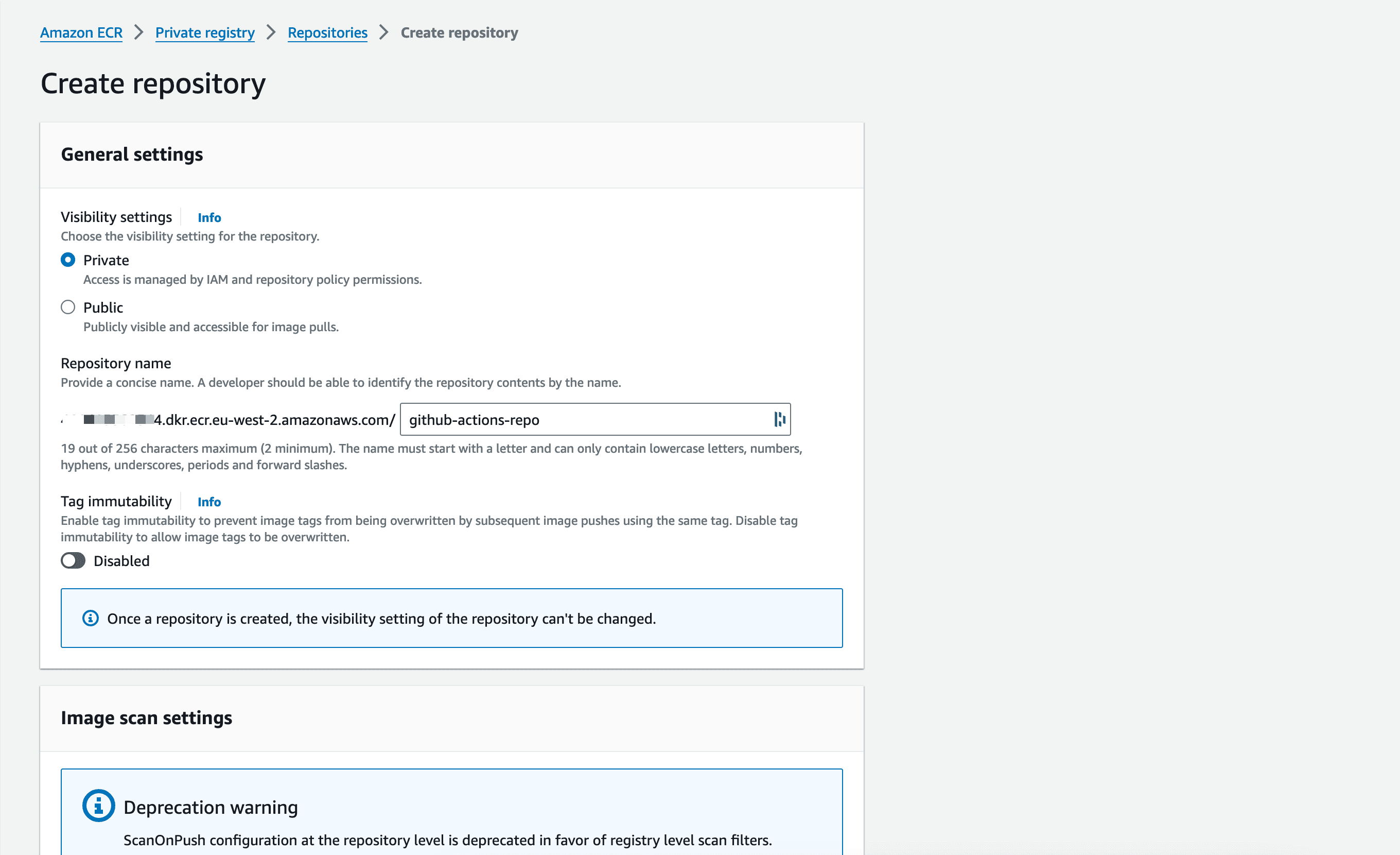 Create a private repository on AWS ECR.