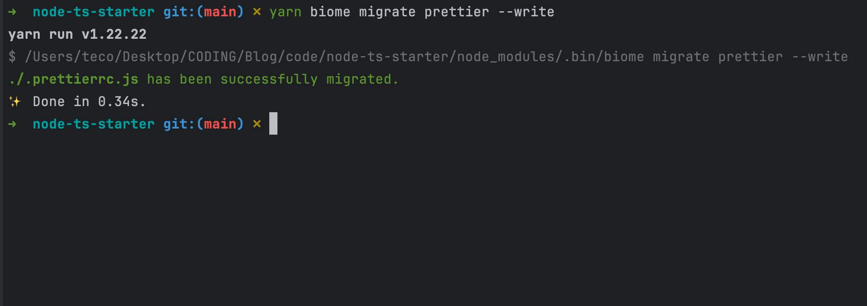 Migrate a Node.js project from ESLint and Prettier to Biome