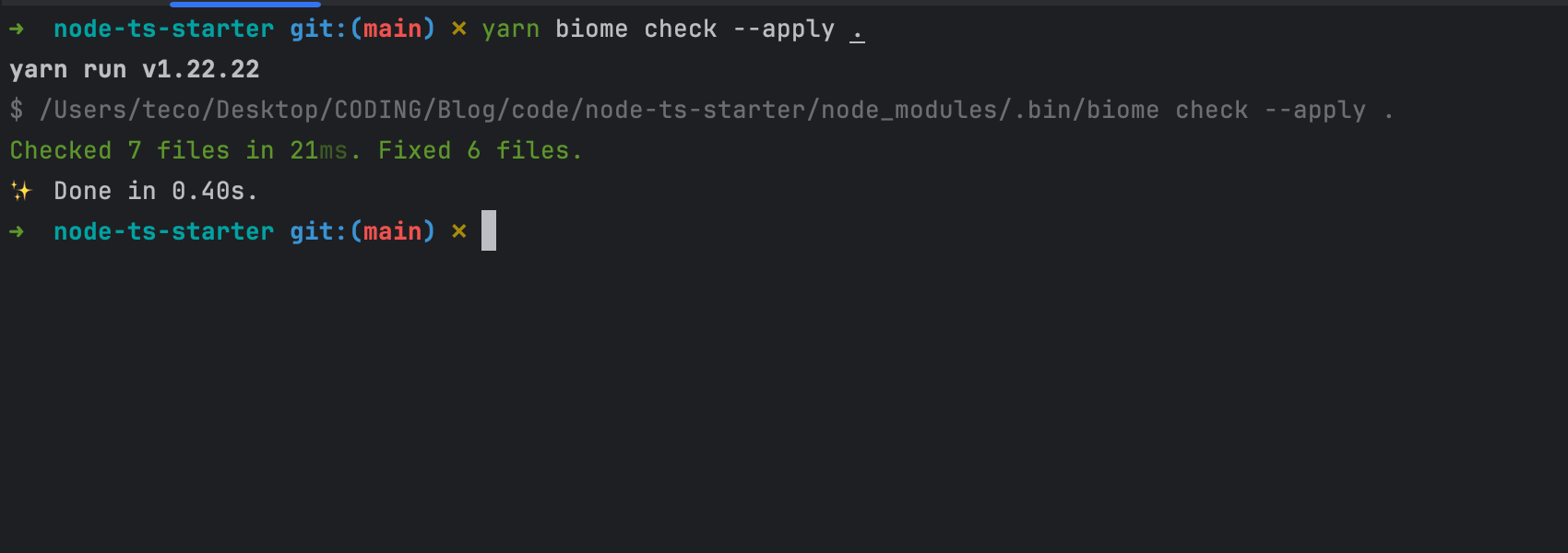 Lint and format the project's code with Biome.