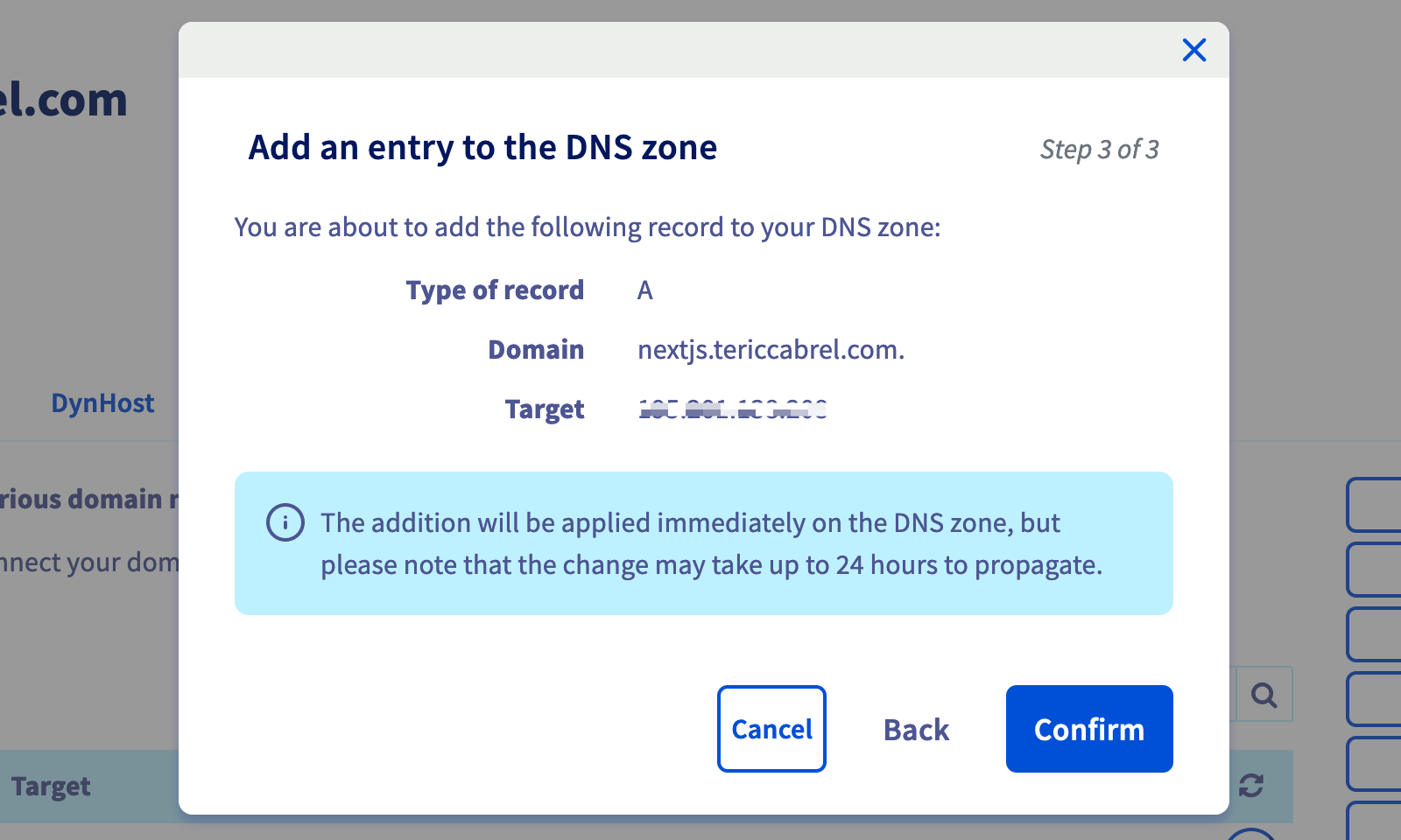 Create the DNS record for the subdomain.