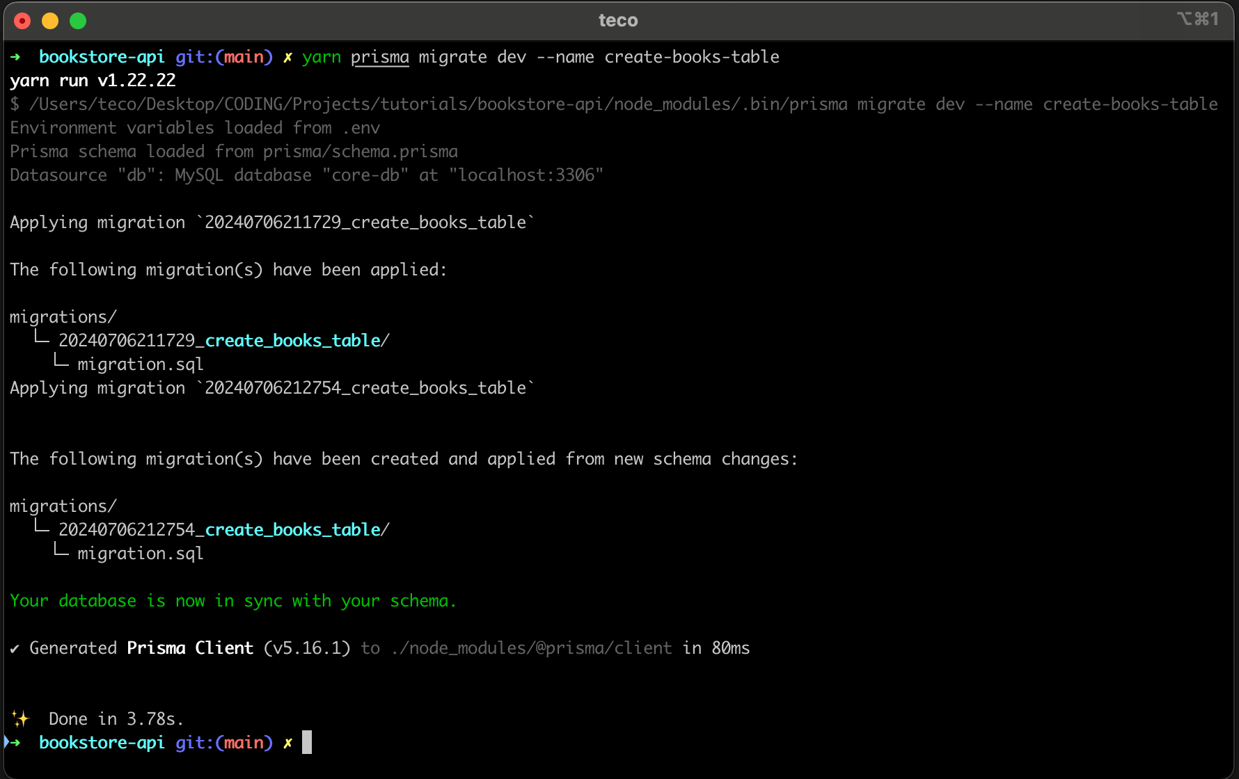 Generate SQL queries for the table creation from the Prisma schema.