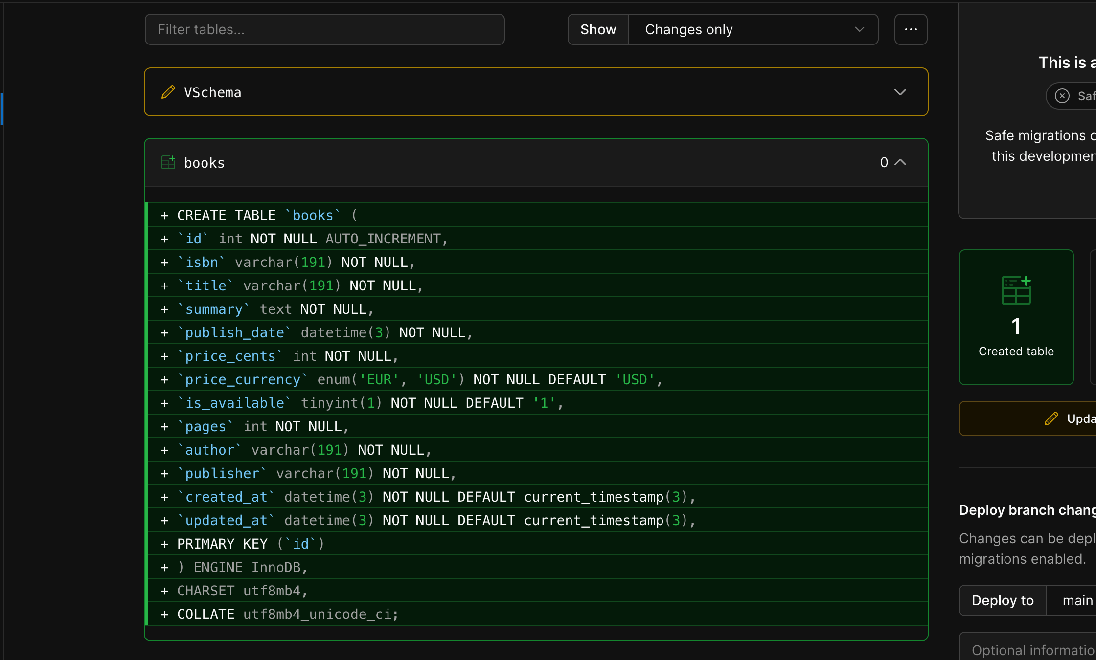 View SQL query executed to create the book table.