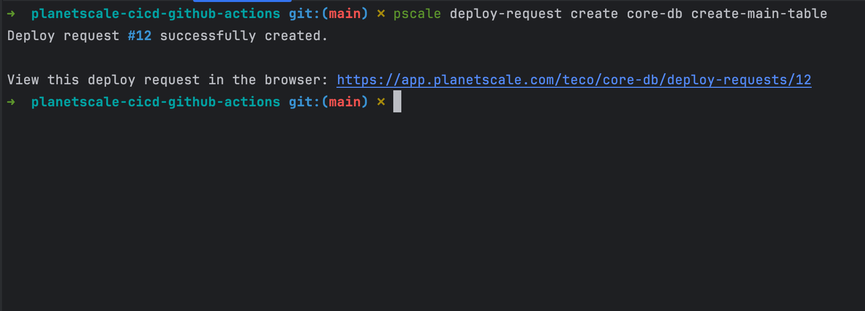 Create a deploy request using the PlanetScale CLI.