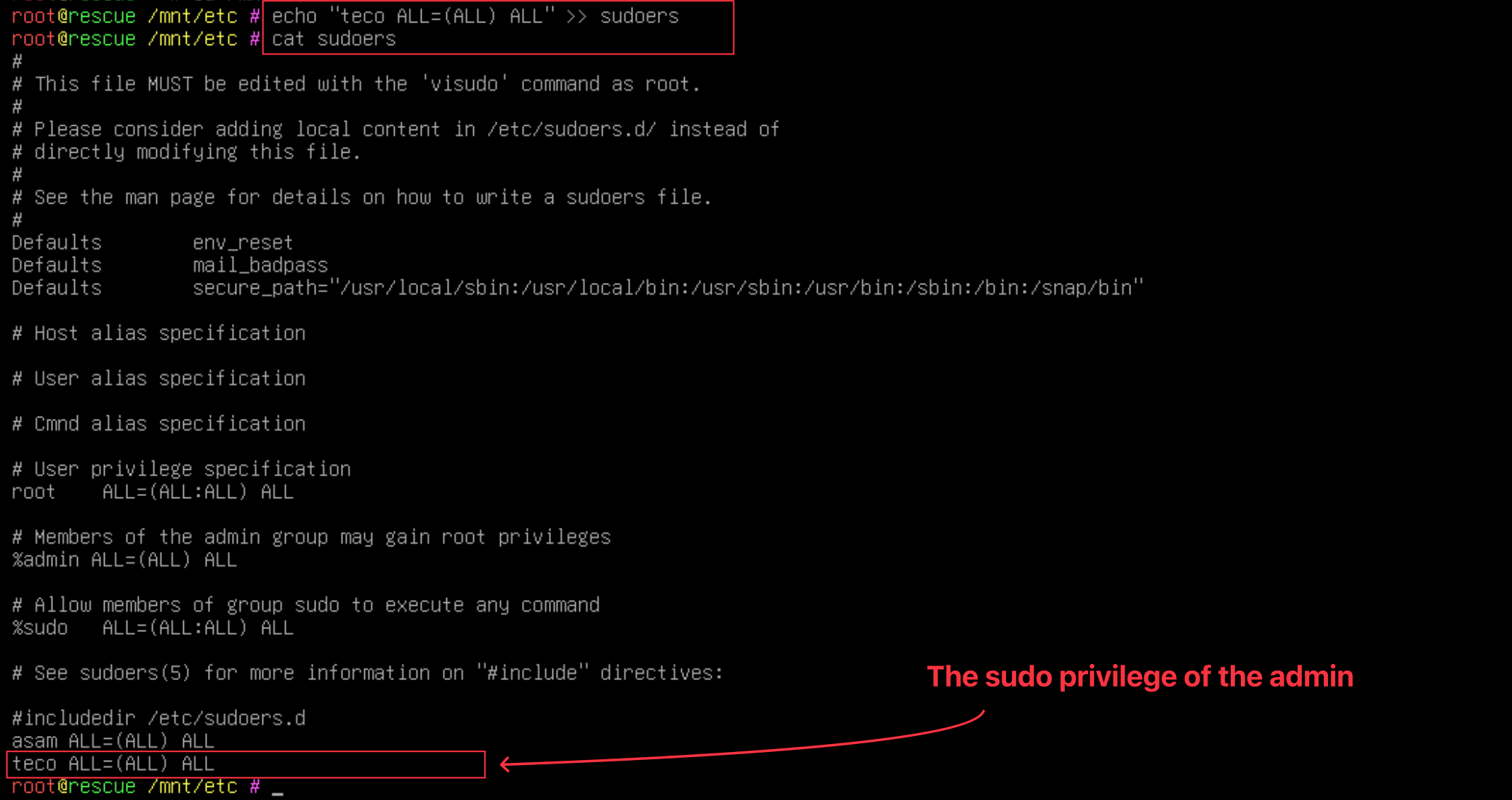 Grant the sudo privilege to the server admin user.