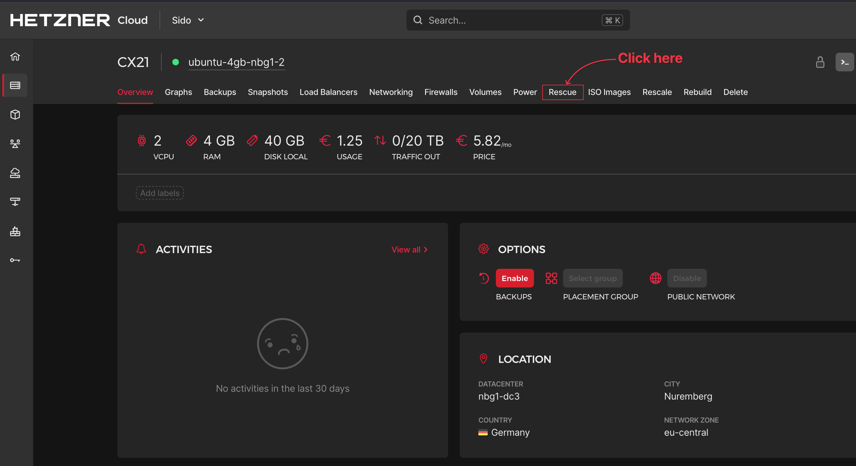 Access the "Rescue" from the Hetzner console.