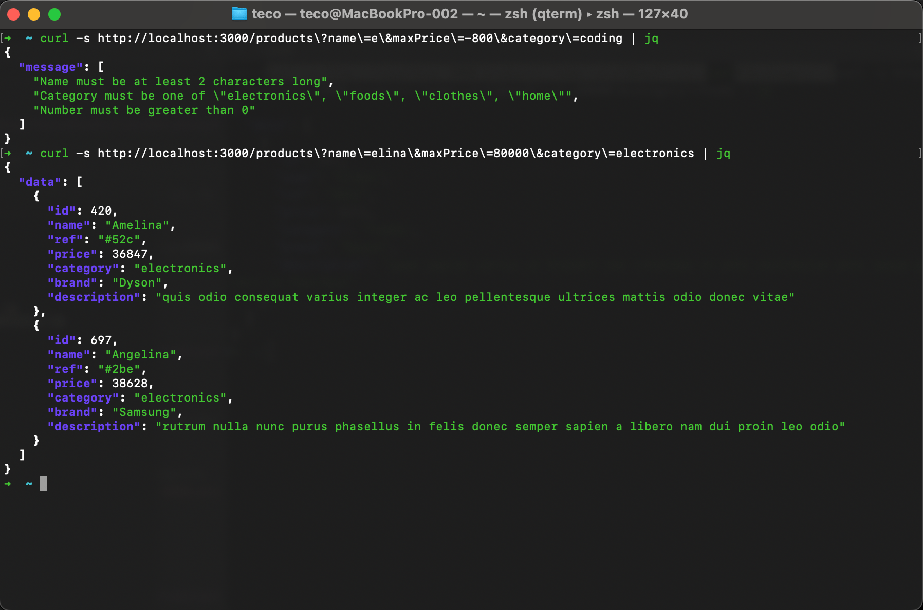 Call the endpoint to find products by criteria in the query string parameters.