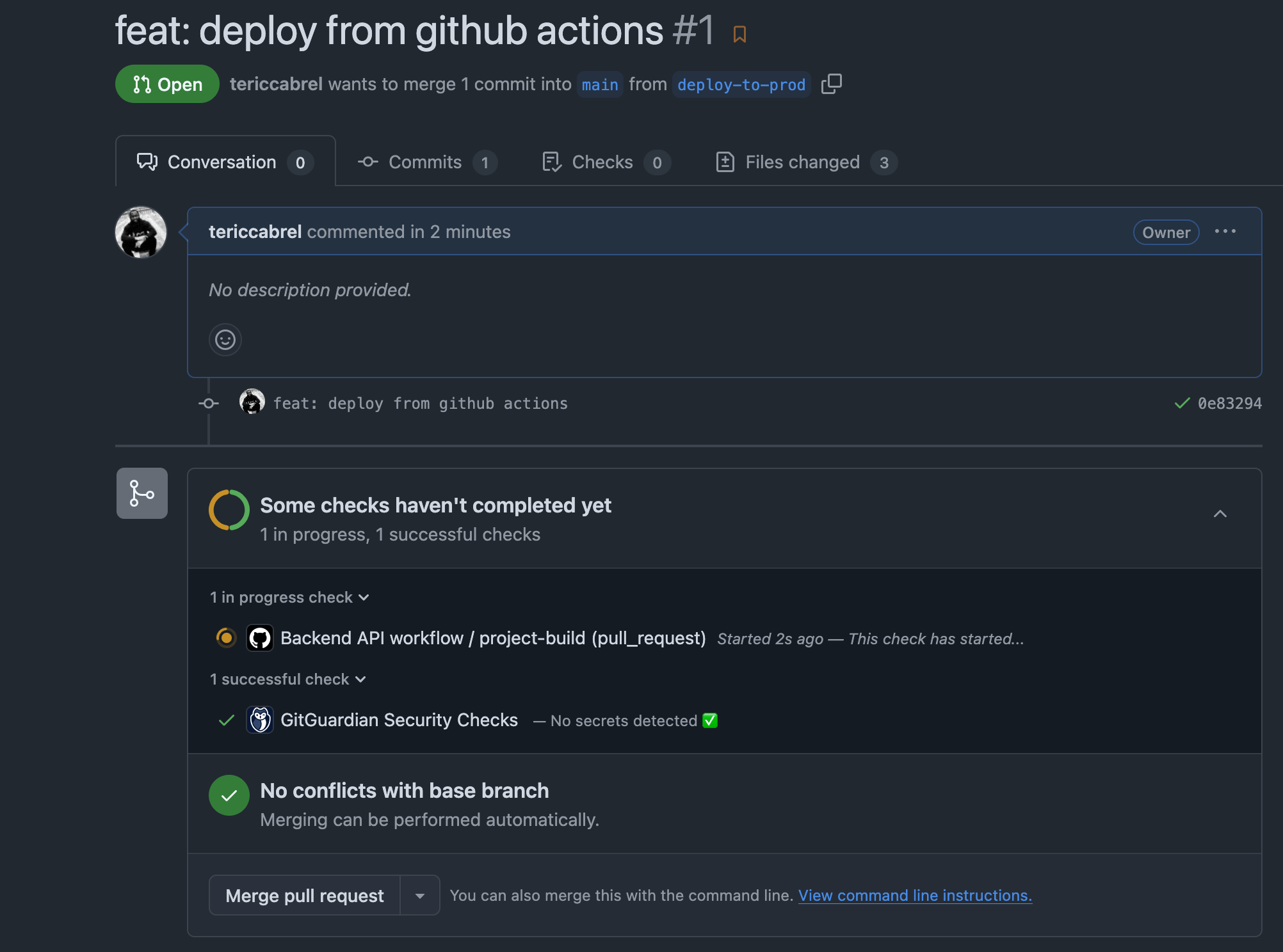 View GitHub Actions execution on the pull request.