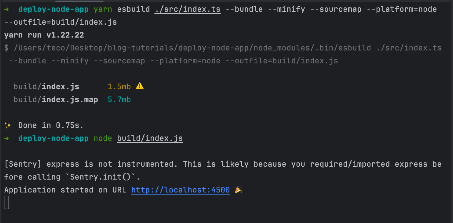 Run the standalone file of a Node.js application having Sentry configured.