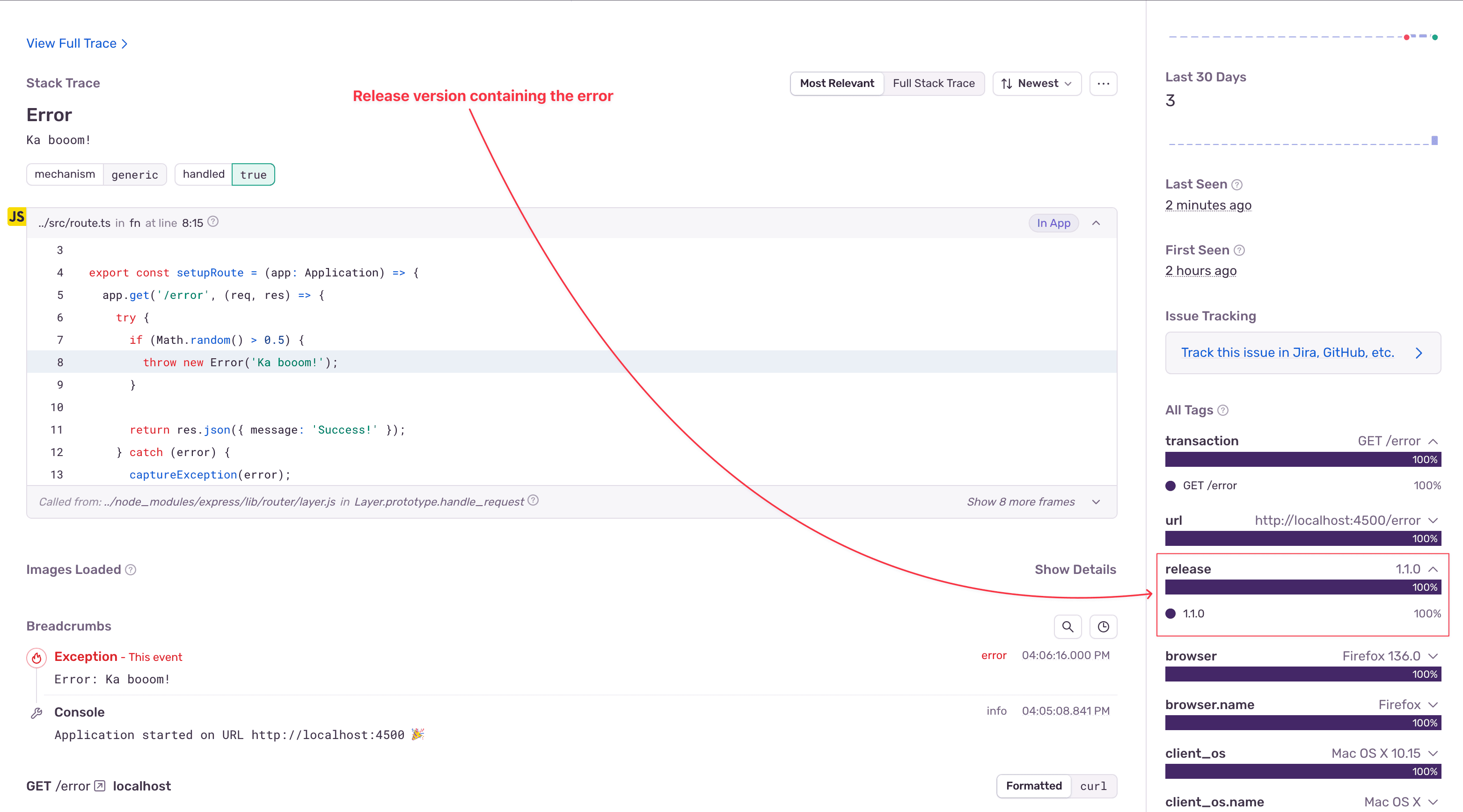 View the Sentry release version in the error captured.