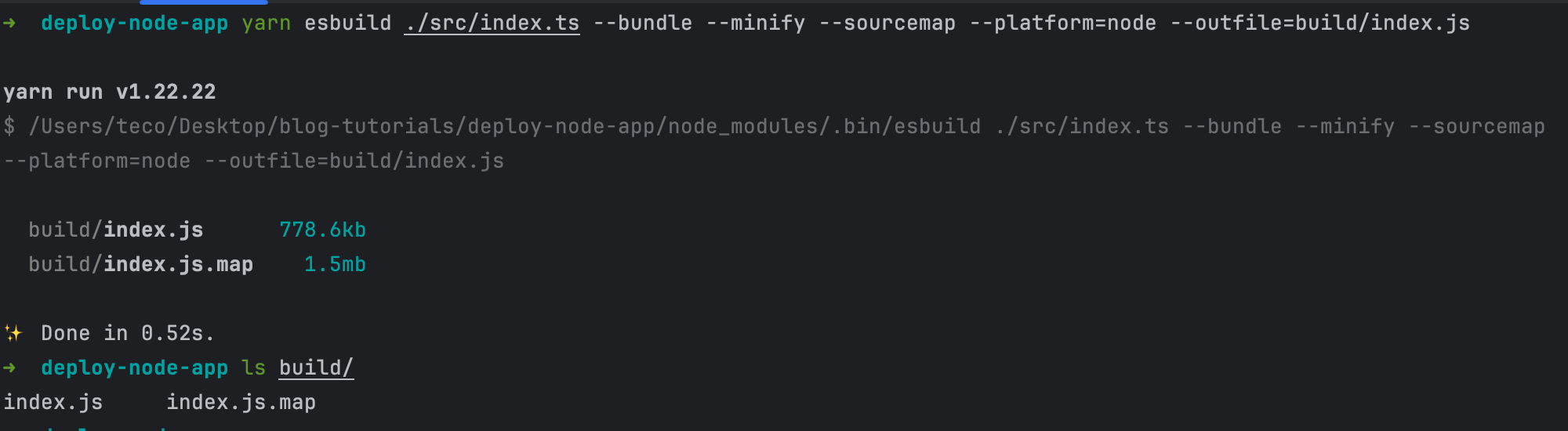 Bundle a Node.js project with Esbuild outputing the source map file.