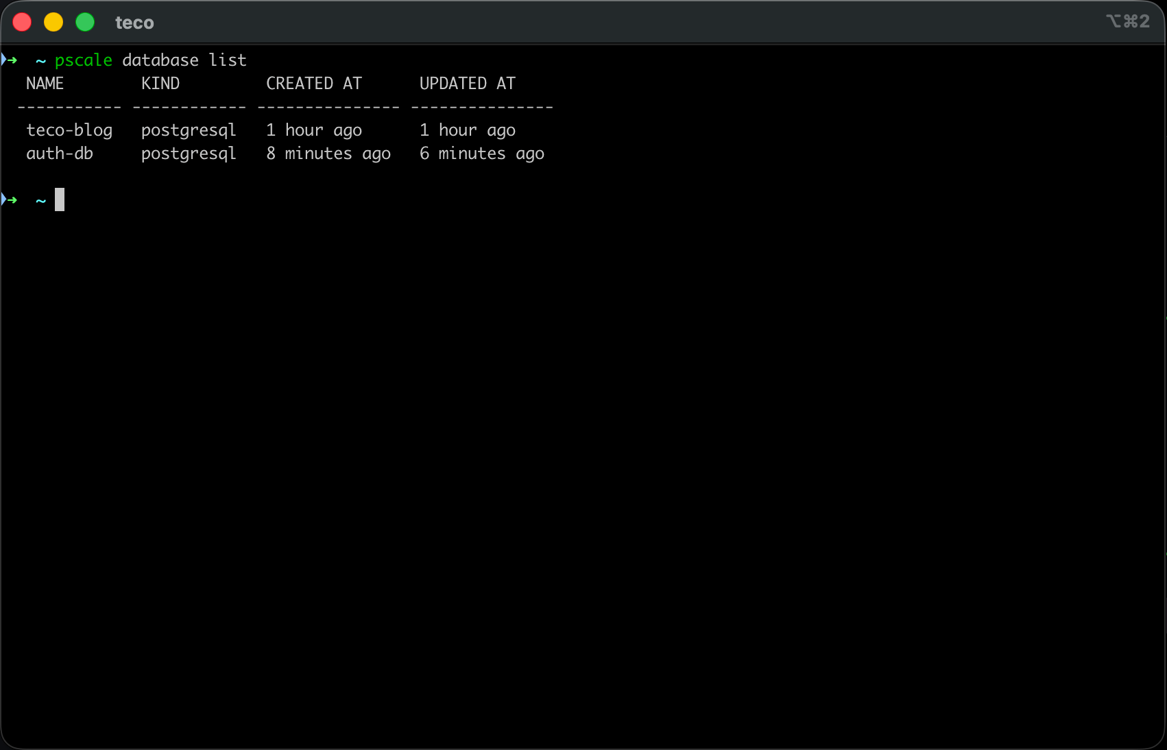 List the databases in the organization.