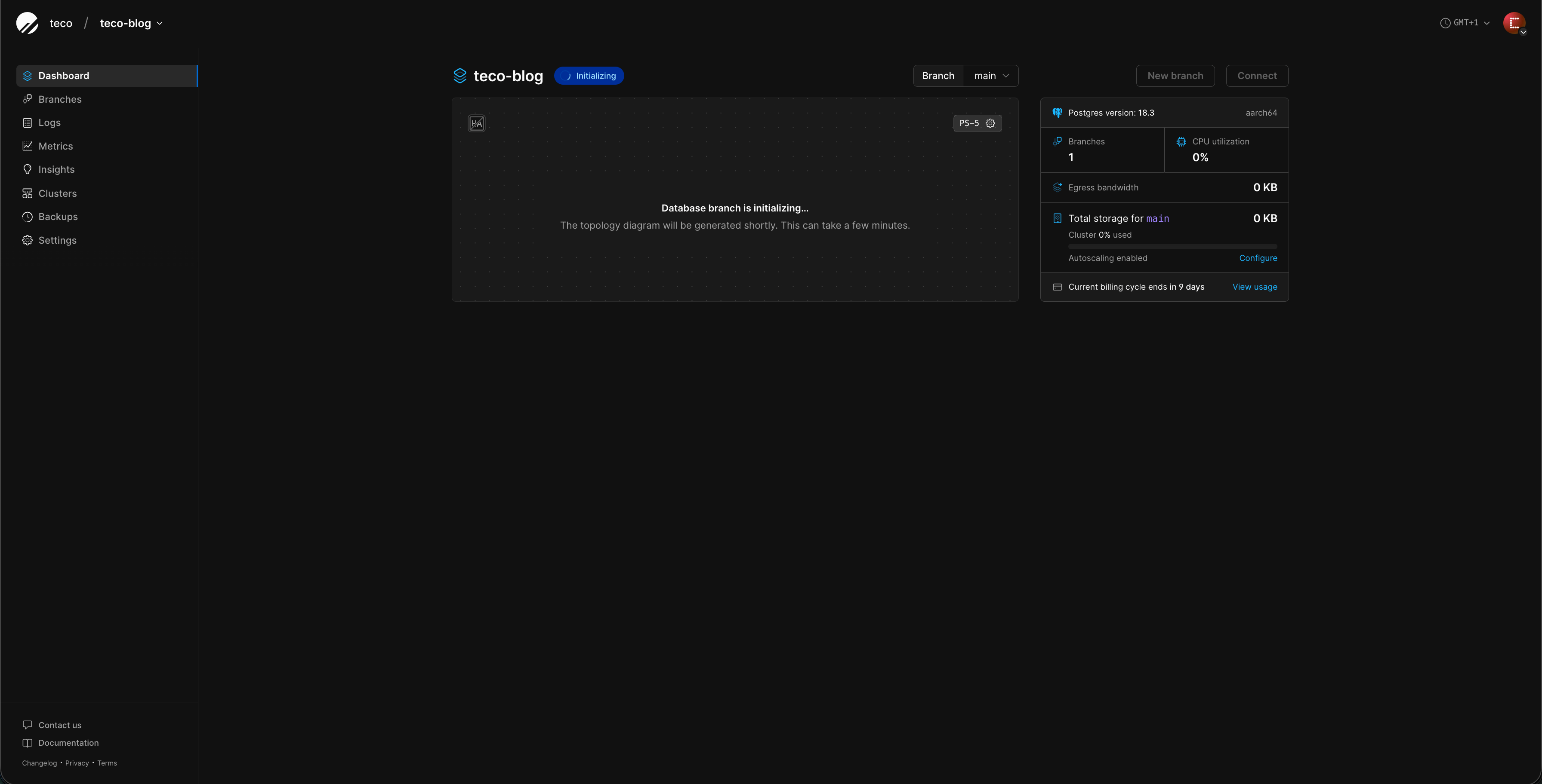 A PostgresSQL database initialization in PlanetScale.