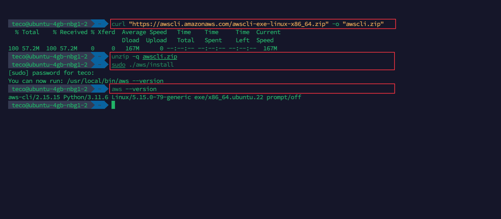 How install the aws cli v2 locally
